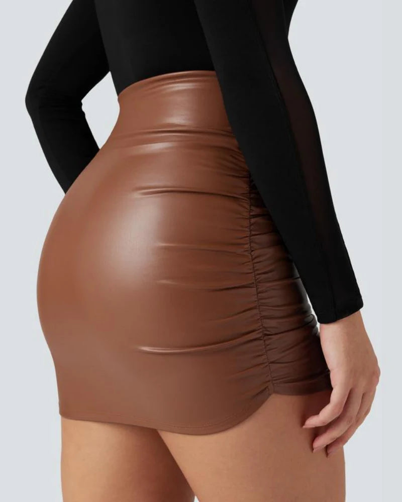High Waisted Tummy Control Ruched Fleece Mini Skirt G926