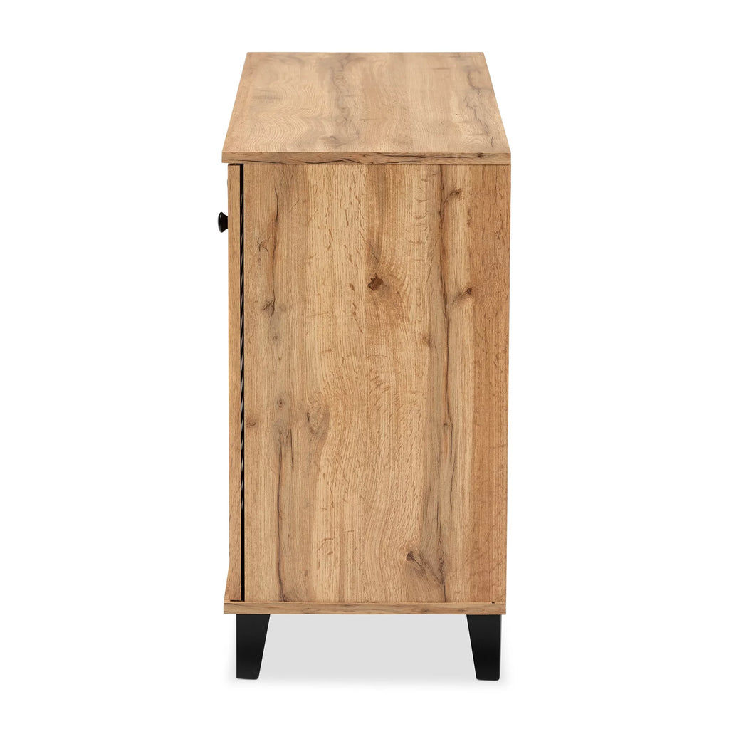 Oak Brown Wood 3-Door Shoe Storage Cabinet A156409