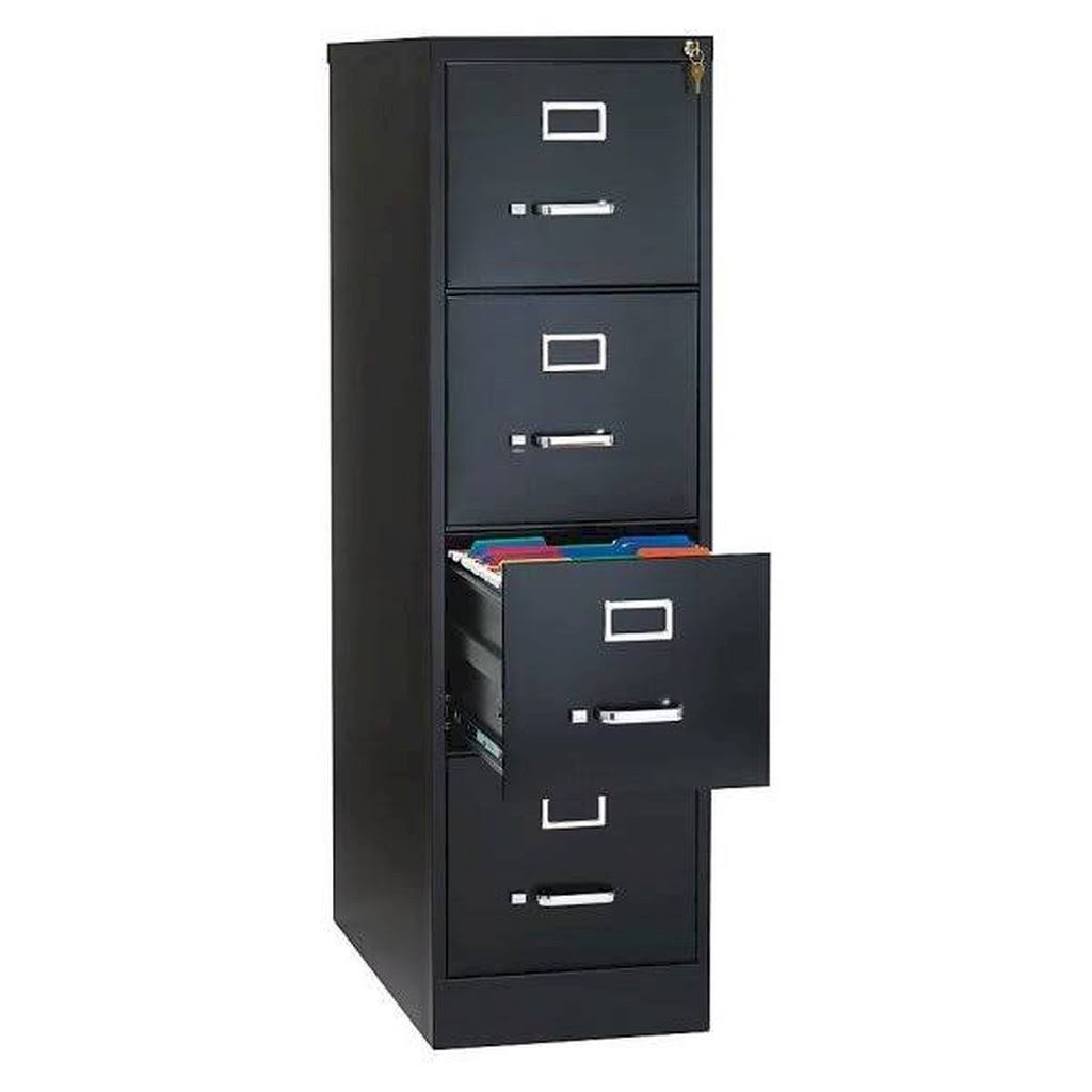 26 1/2in.D 4 Drawer Letter Size Vertical File Cabinet Black G9405