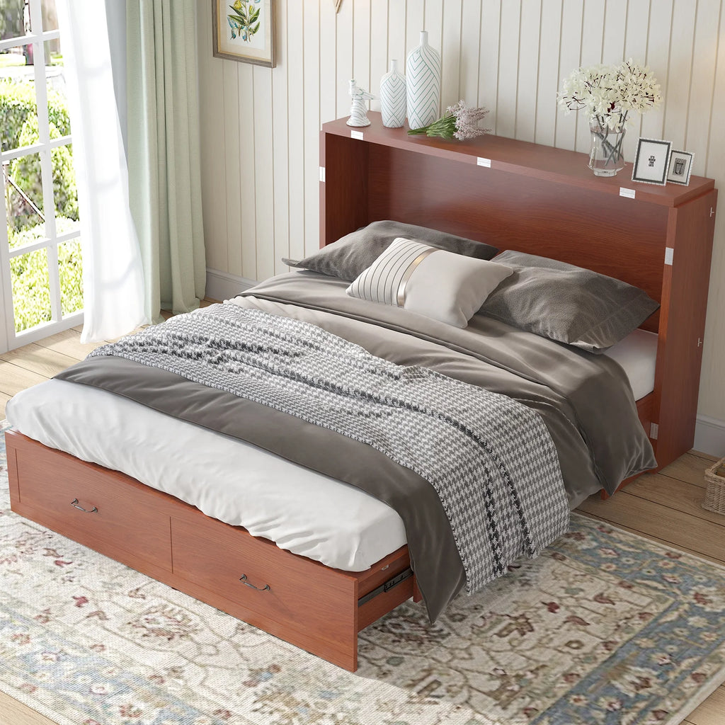 Queen Murphy Bed Cabinet with Charging Station and Memory Foam Mattress M888
