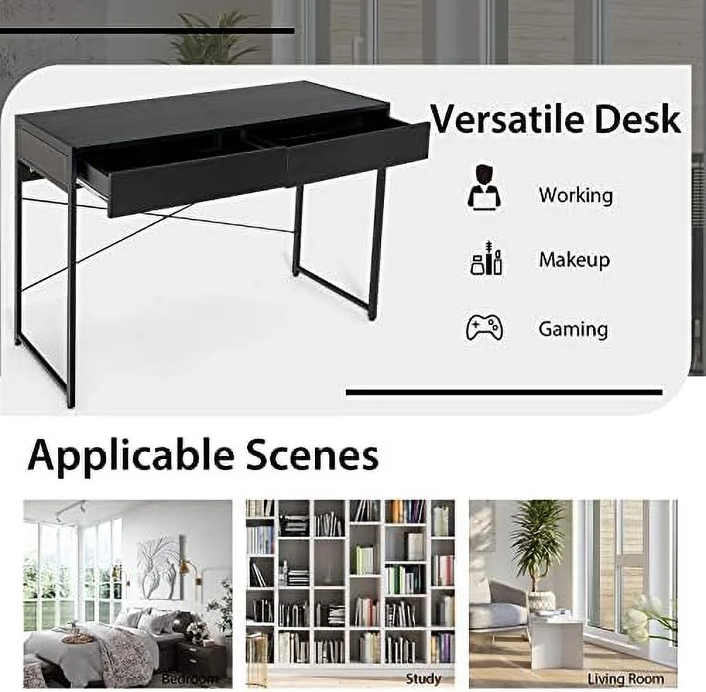 Black Computer Desk with 2 Drawers H708