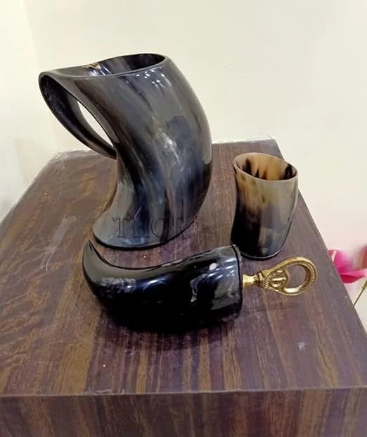 Handmade Drinking Horn Mug Tankard 3 Piece Set F269
