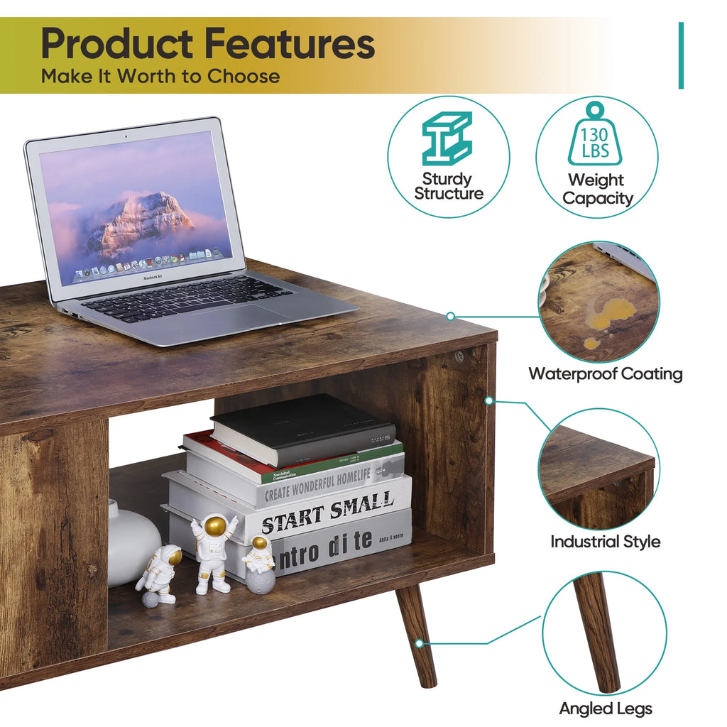 Brown Wood Frame Coffee Table with Storage Shelf Y50033