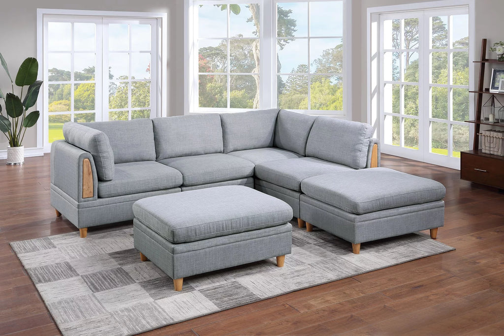 6pc Modular Sectional Sofa Set Light Grey T2384