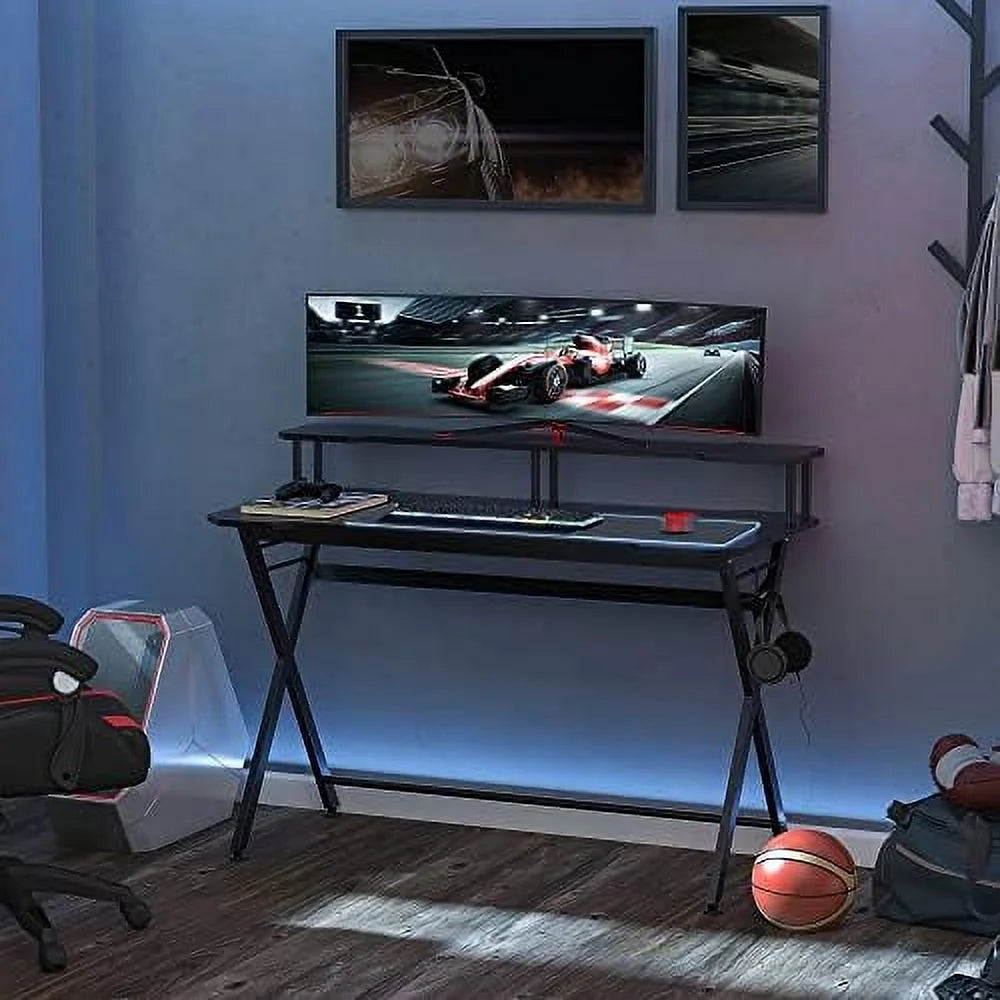 55 Inch Black Gaming Desk with Monitor Stand K446761