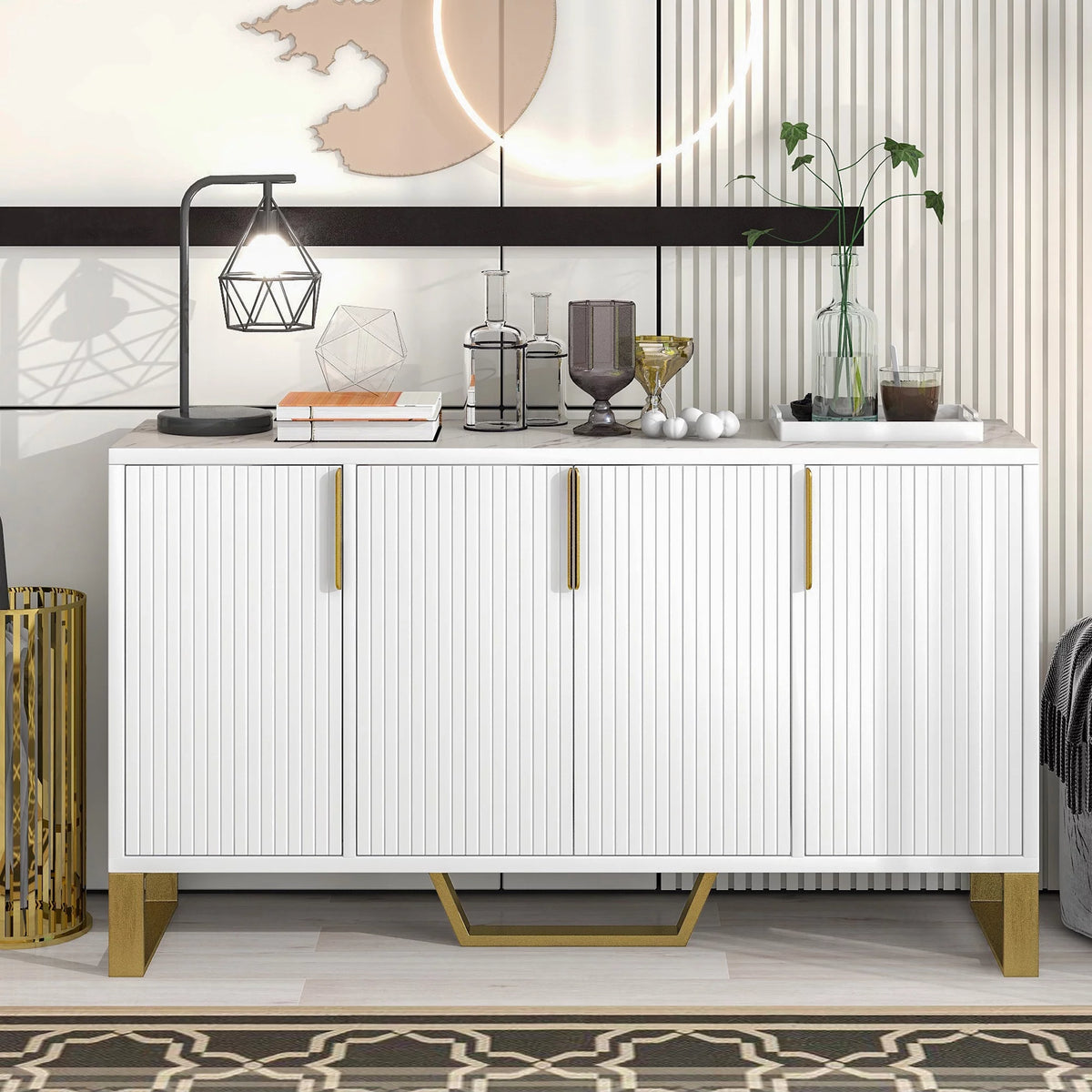 White 4 Door Buffet Sideboard with Metal Legs O54925