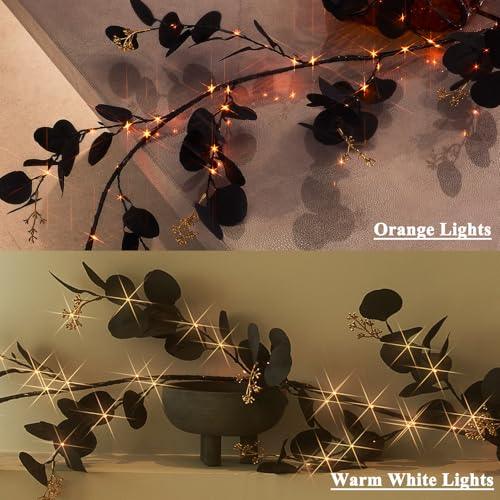Black Lighted Eucalyptus Garland with 8 Functions 6FT N684