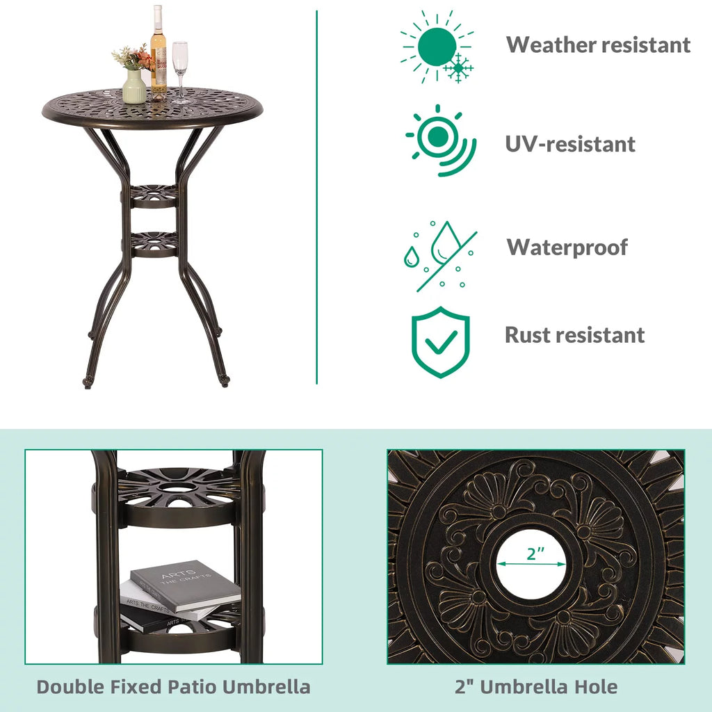 3-Piece Cast Aluminum Patio Swivel Bar Stools Set with Bar Table J8172