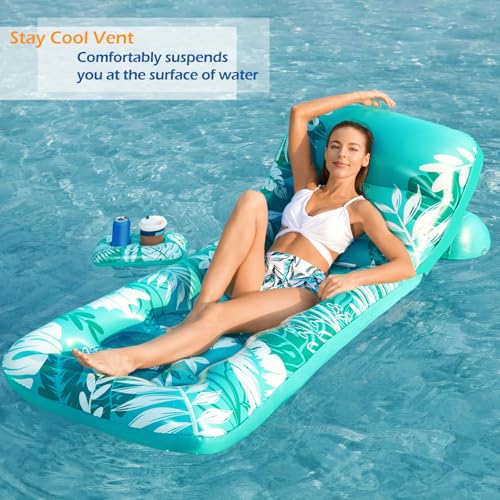 Inflatable Pool Float Lounger with Adjustable Backrest Cup Holders I414745