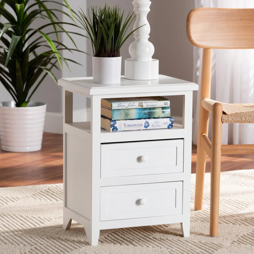 White Finished Wood 2-Drawer Nightstand W75411