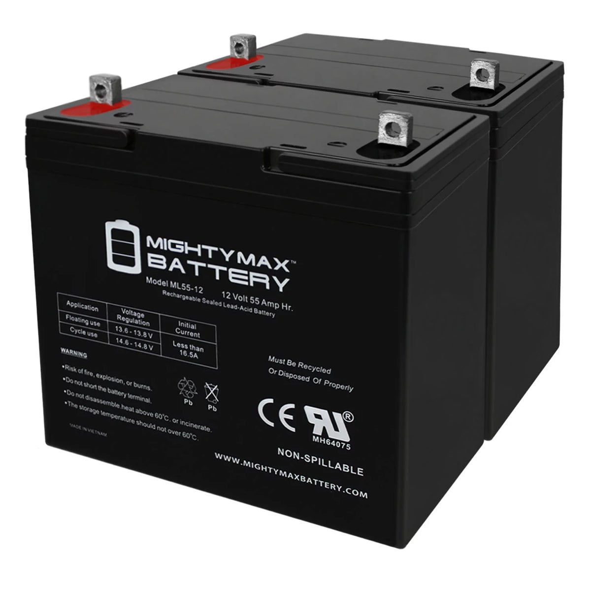 12V 55Ah Battery 2 Pack P1619