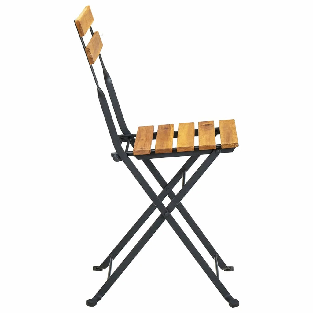 3 Piece Folding Bistro Set Acacia Wood Tabletop Steel Frame V57122