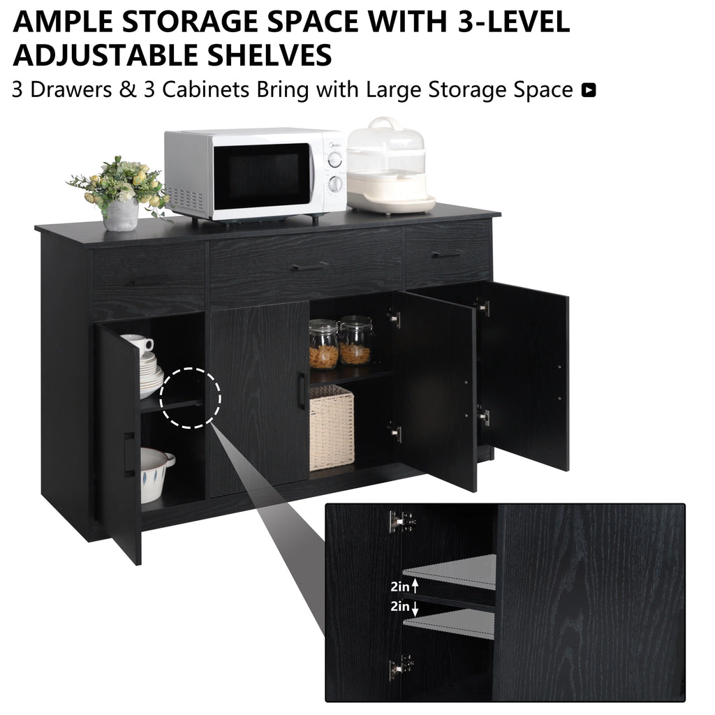 Black Sideboard Buffet Cabinet with 3 Drawers S38449
