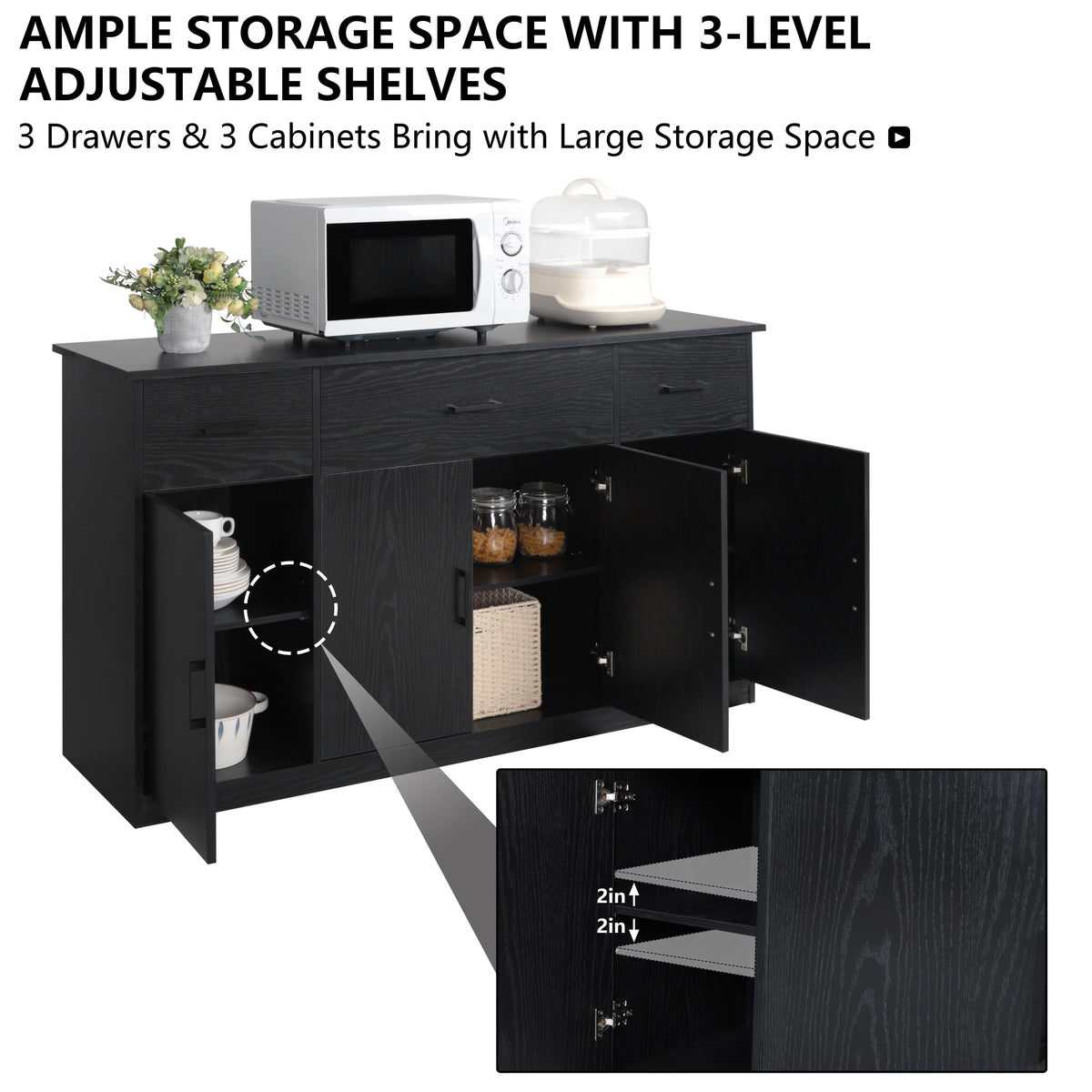 Black Sideboard Buffet Cabinet with 3 Drawers S38449