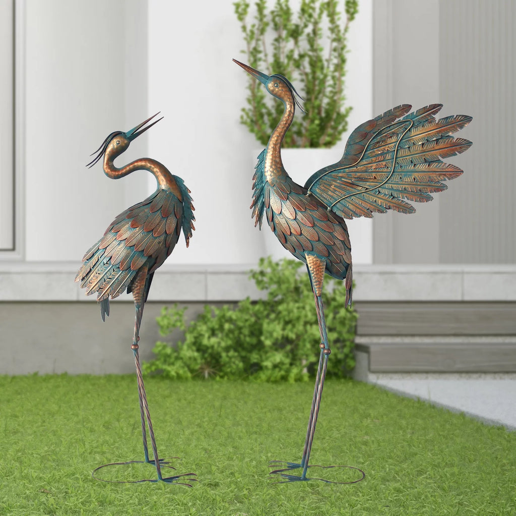 Metal Heron Garden Statues Set of 2 I62950