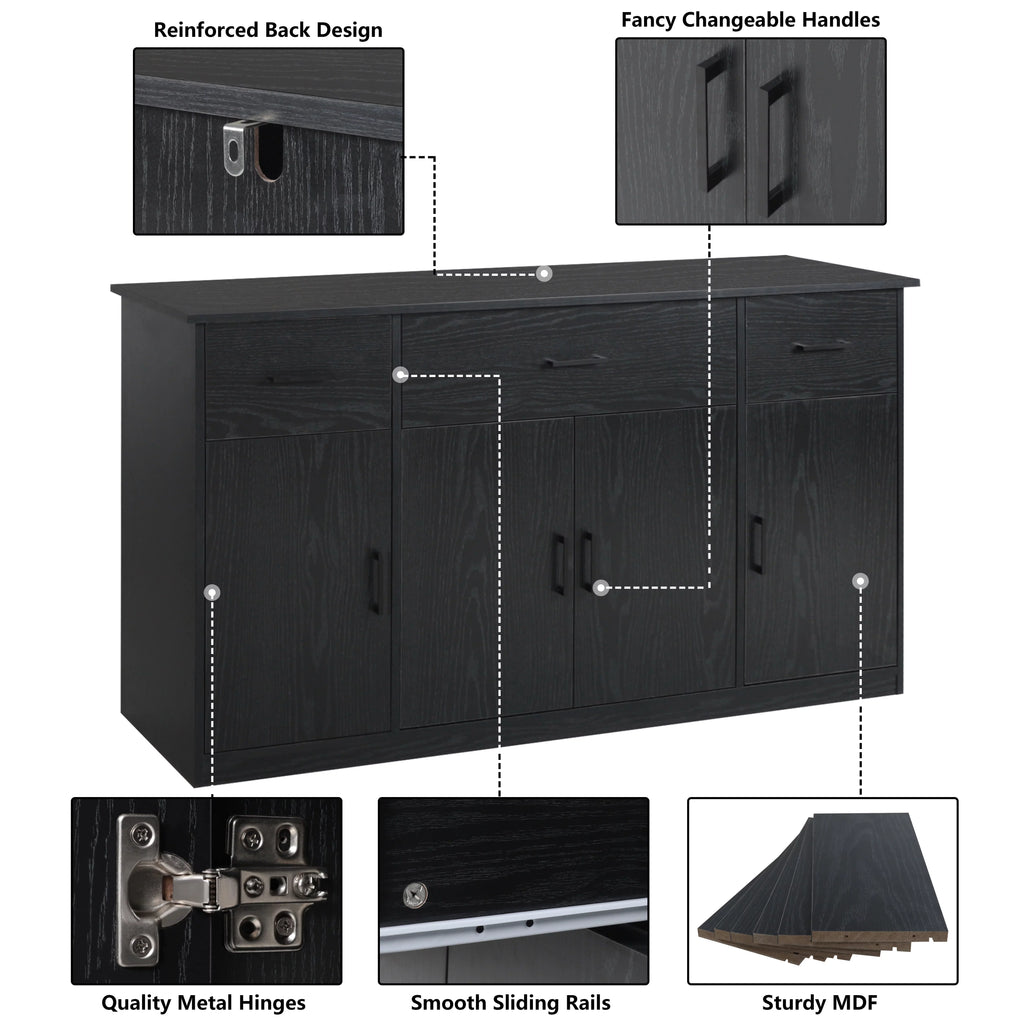 Black Sideboard Buffet Cabinet with 3 Drawers S38449