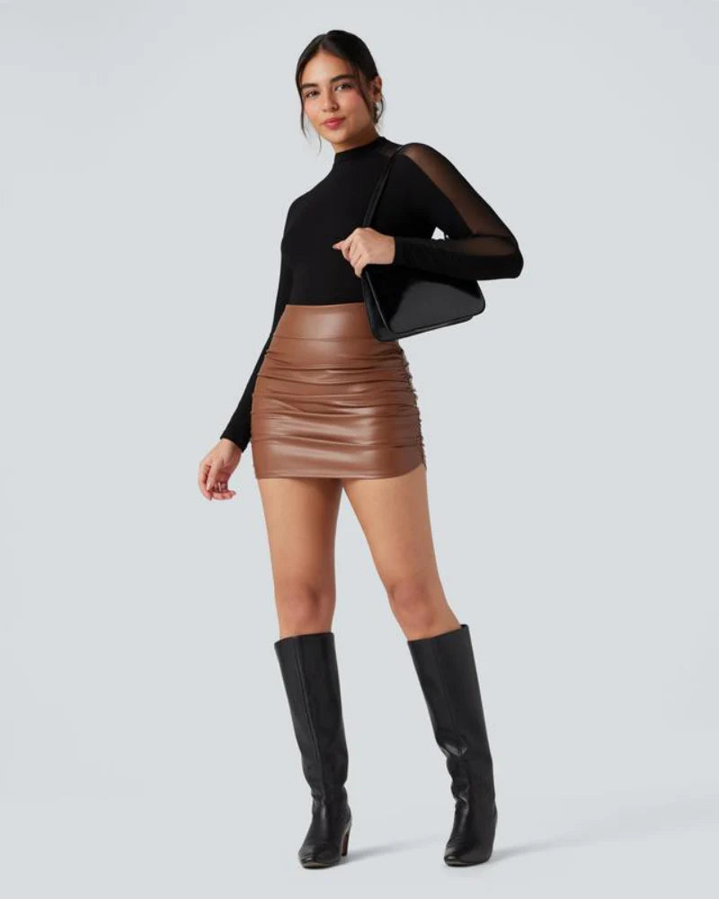 High Waisted Tummy Control Ruched Fleece Mini Skirt G926