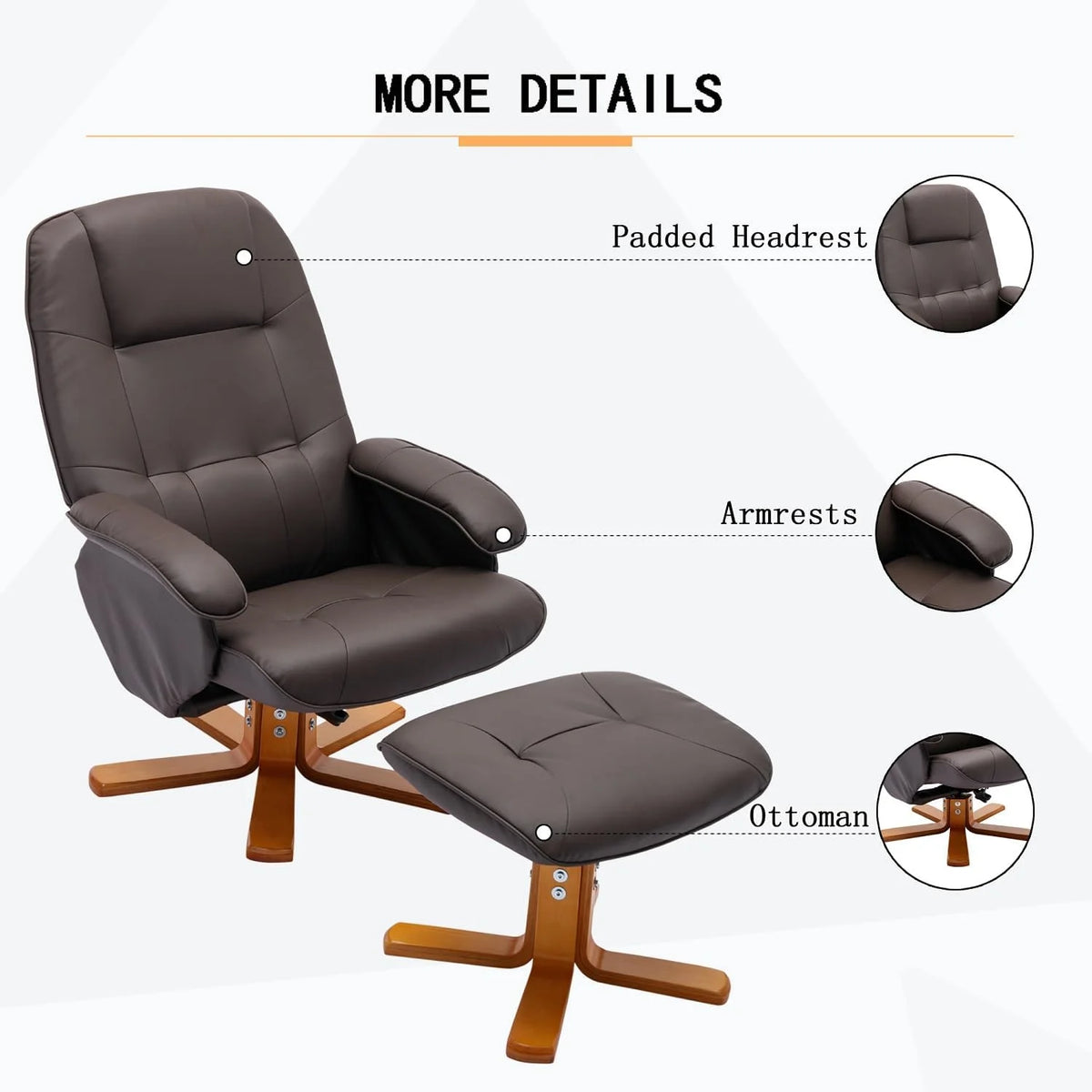 Grey Faux Leather Swivel Recliner with Ottoman K225