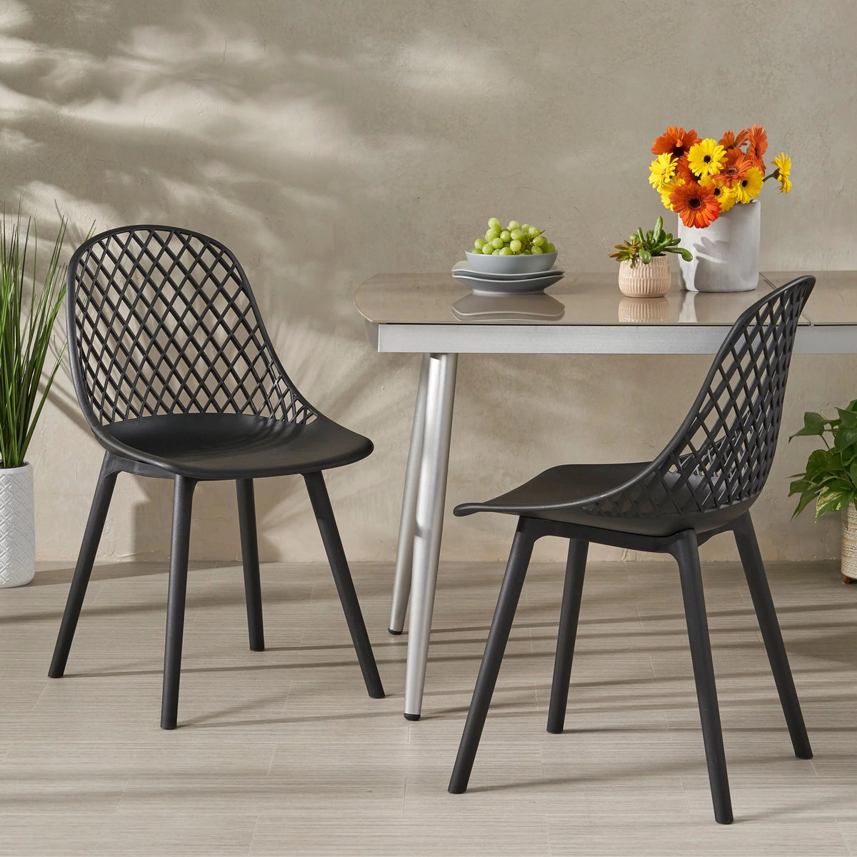 Black Plastic Patio Dining Side Chair Set of 2 S26205