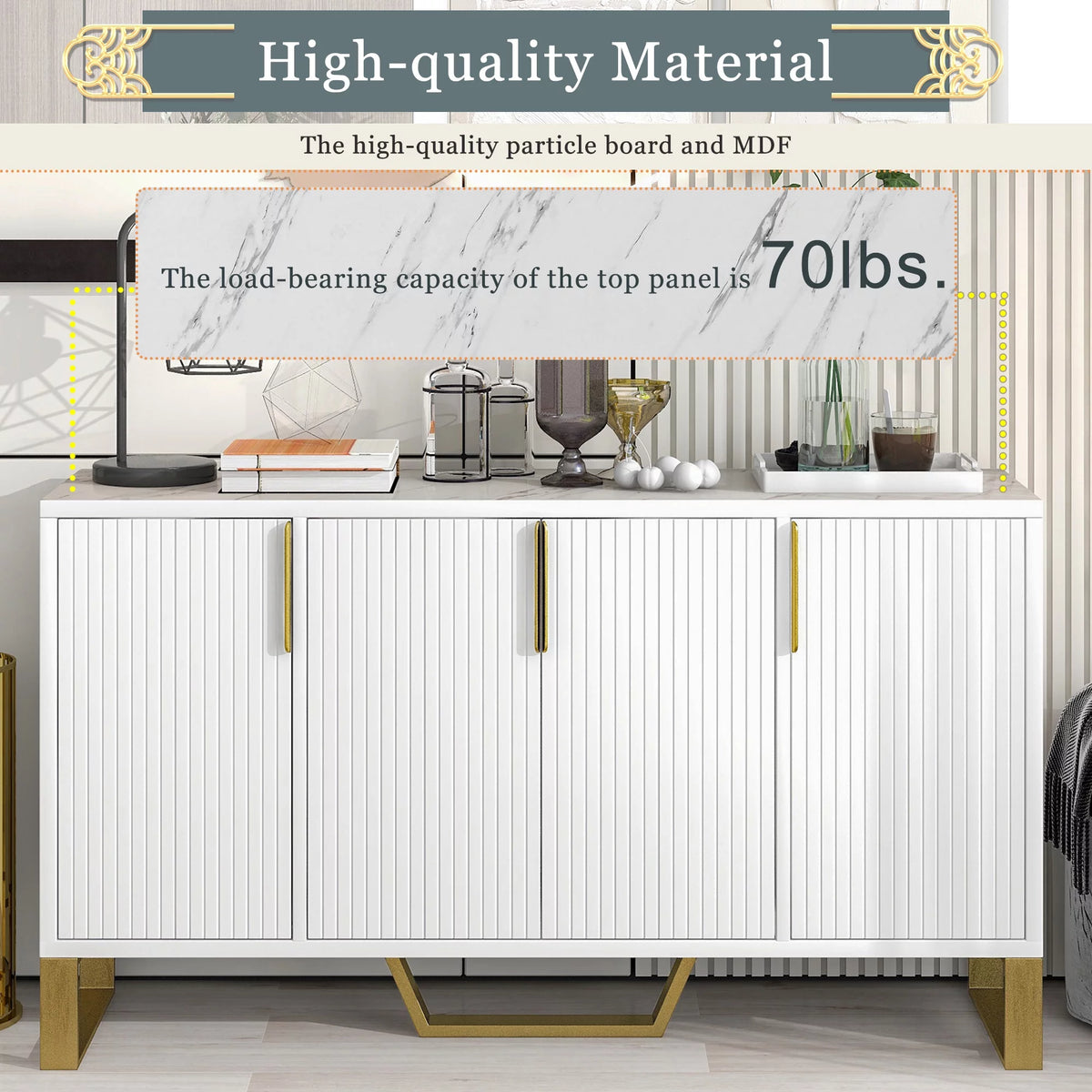White 4 Door Buffet Sideboard with Metal Legs O54925