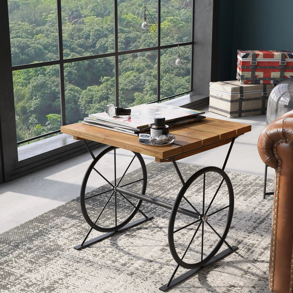 19-inch Metal Wheel Side Table E578