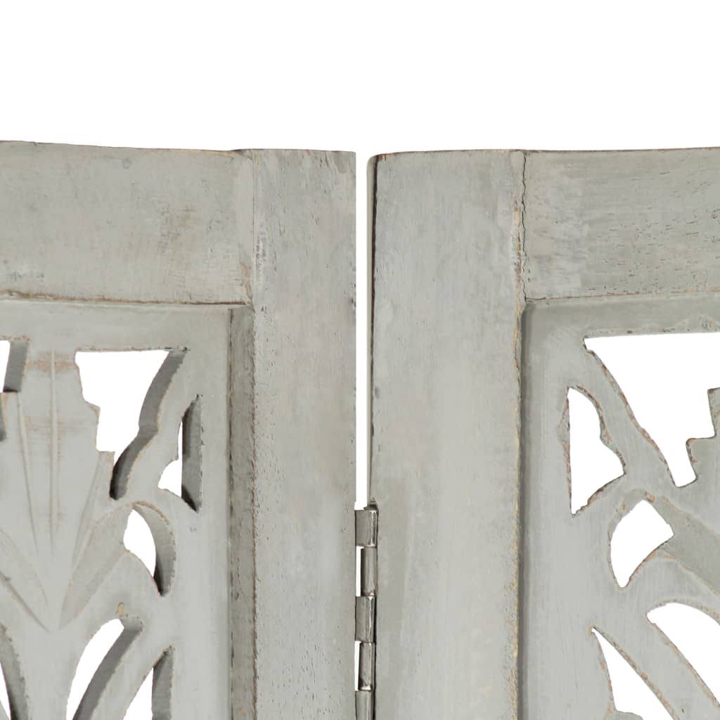 Hand Carved 3-Panel Gray Solid Mango Wood Room Divider O931578