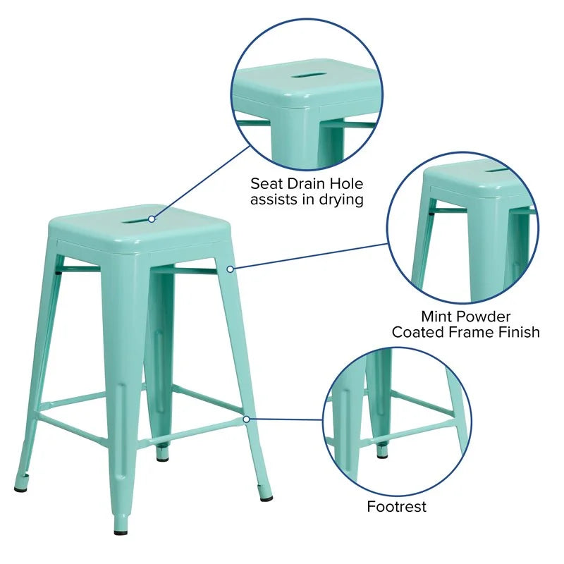 Mint Green Metal Backless Counter Stool Set of 3 L2054