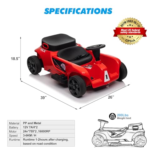 2-Seater Kids Ride On Car Go Kart with Remote Control, 3 Speeds, Red Y432