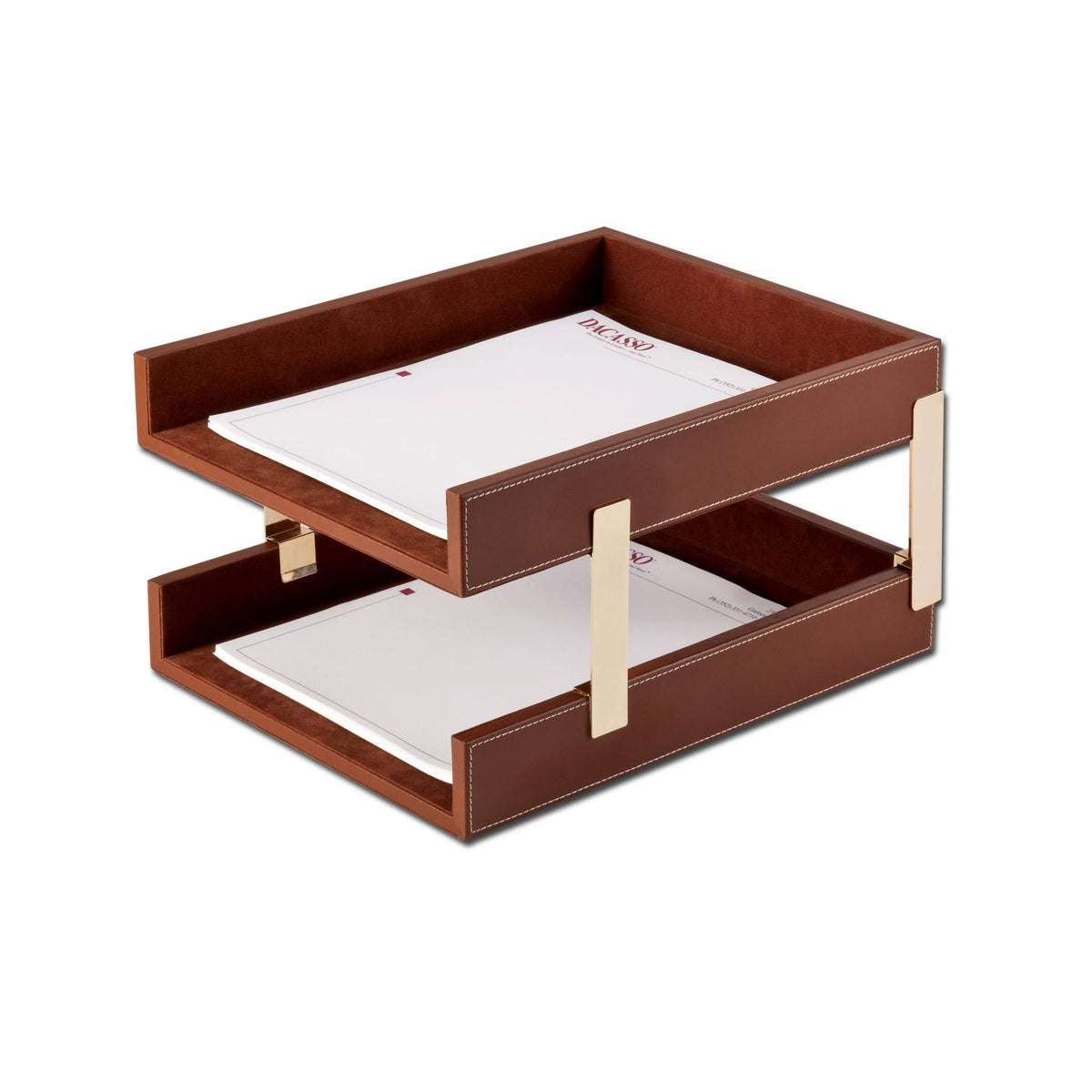 Rustic Brown Leather Double Letter Trays Q600051