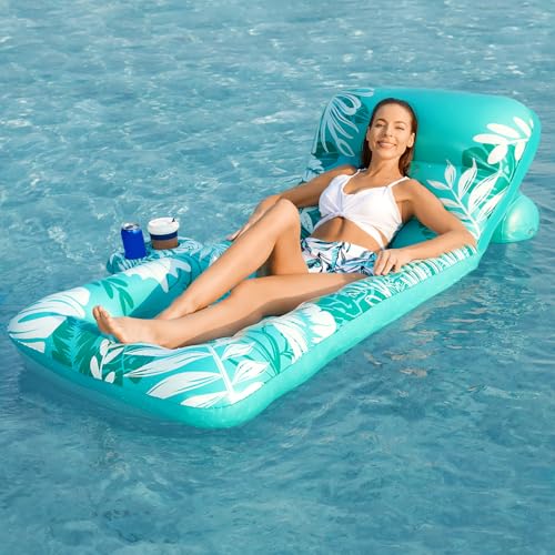 Inflatable Pool Float Lounger with Adjustable Backrest Cup Holders I414745