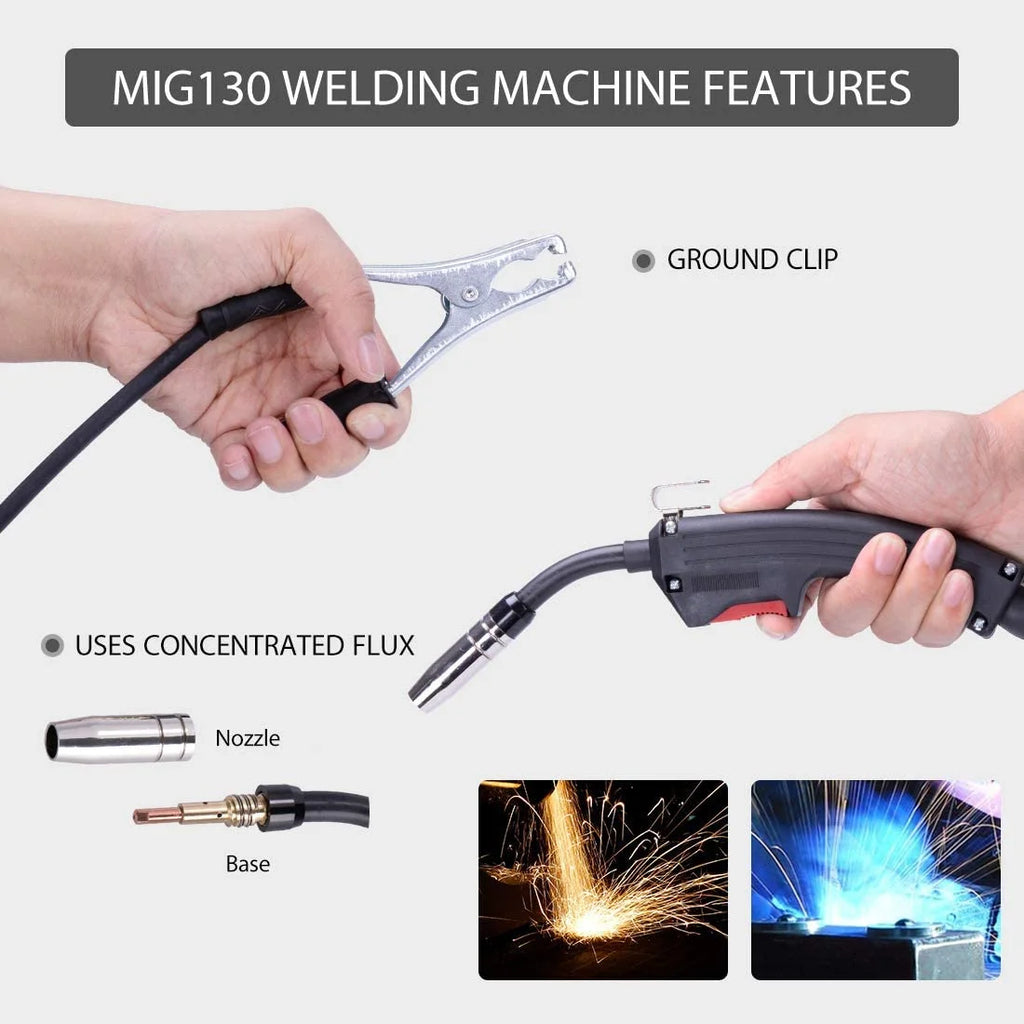 Portable No Gas MIG 130 Welder Machine 110V Black F246391