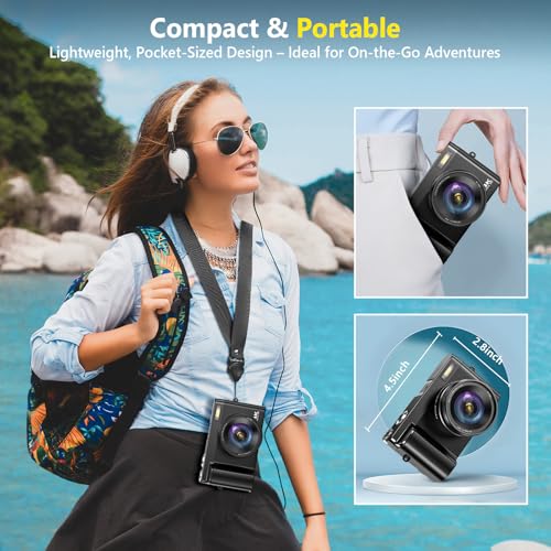 4K 64MP Compact Digital Camera with 32GB Card, 2 Batteries, Black K6762