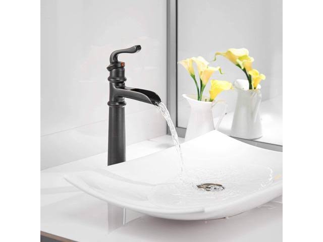 Tall Oil Rubbed Bronze Waterfall Vessel Sink Faucet with Pop Up Drain H108247