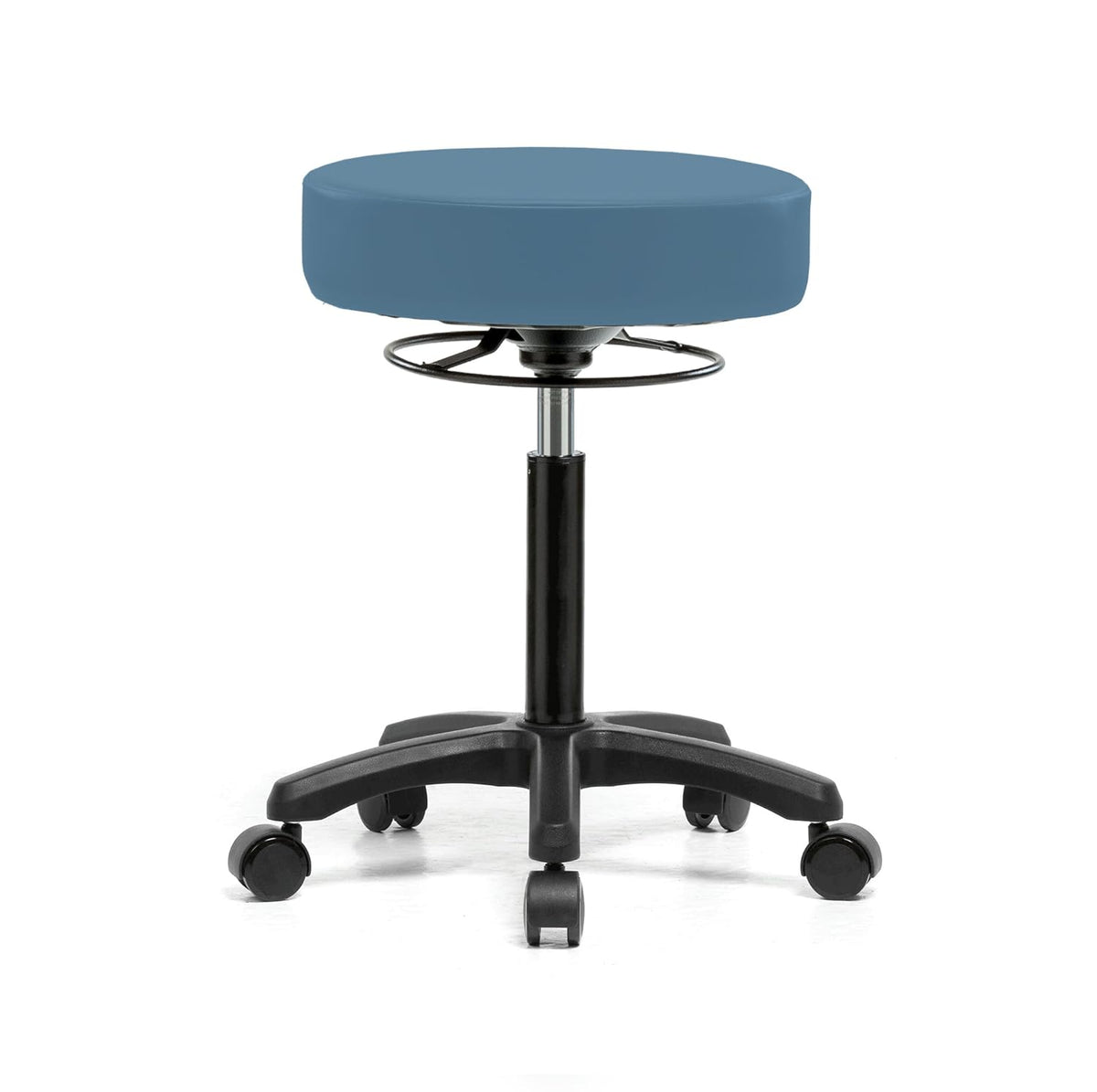 Rolling Height Adjustable Stool with Footring, Black Vinyl B2602