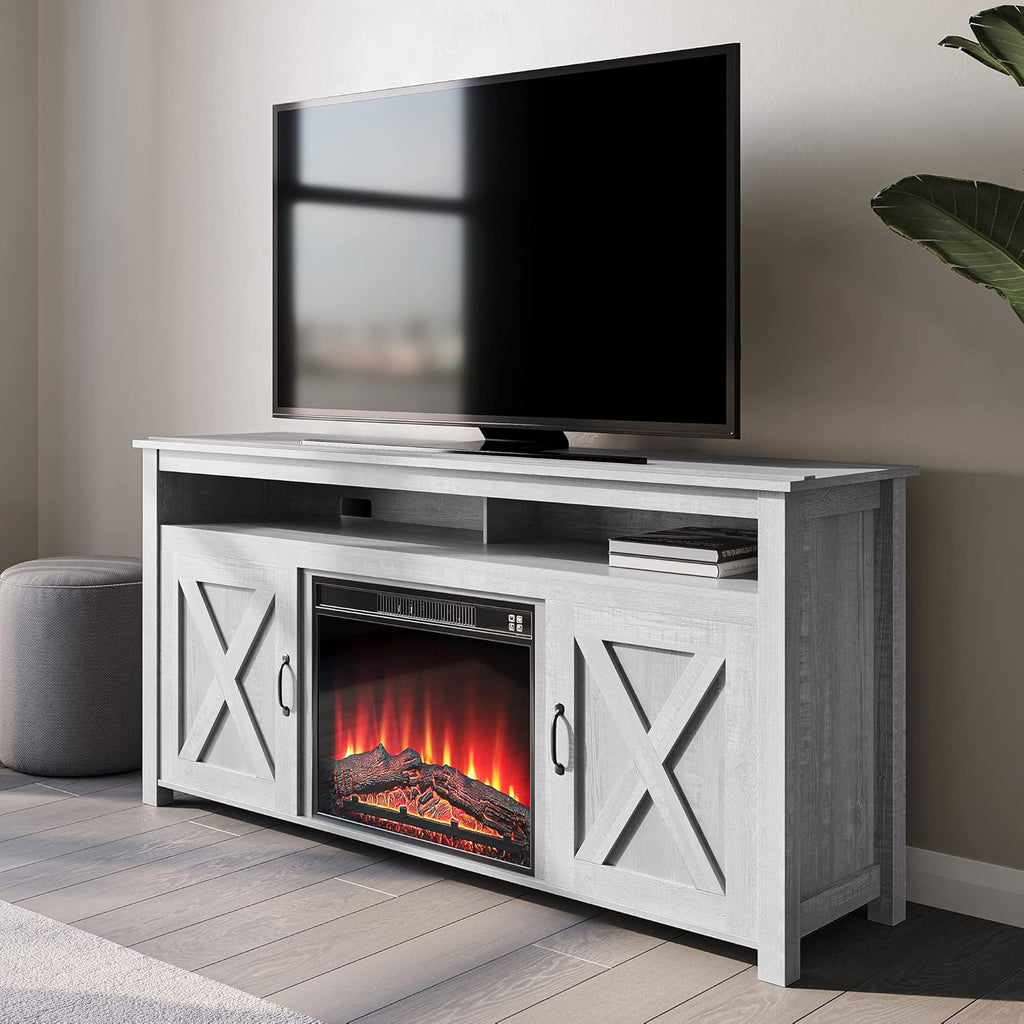 Wood Electric Fireplace TV Stand with Shelves and Cabinets T9126