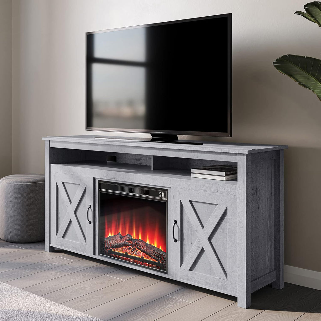 Wood Electric Fireplace TV Stand with Shelves and Cabinets T9126