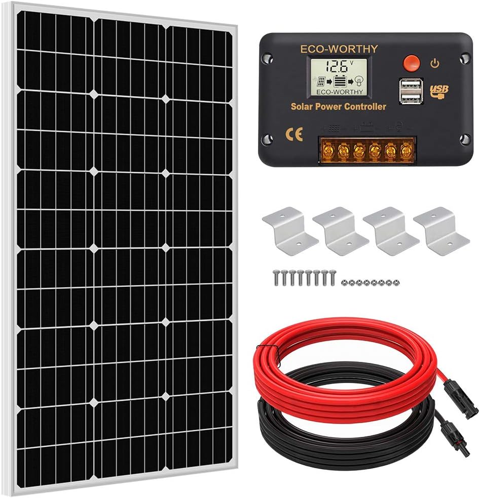 100 Watt 12 Volt Solar Panel Kit with Charge Controller and Mounting Brackets K9597