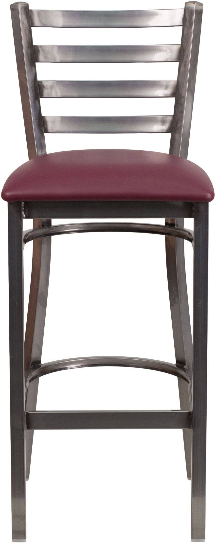 Ladder Back Metal Barstool with Burgundy Vinyl Seat D8153