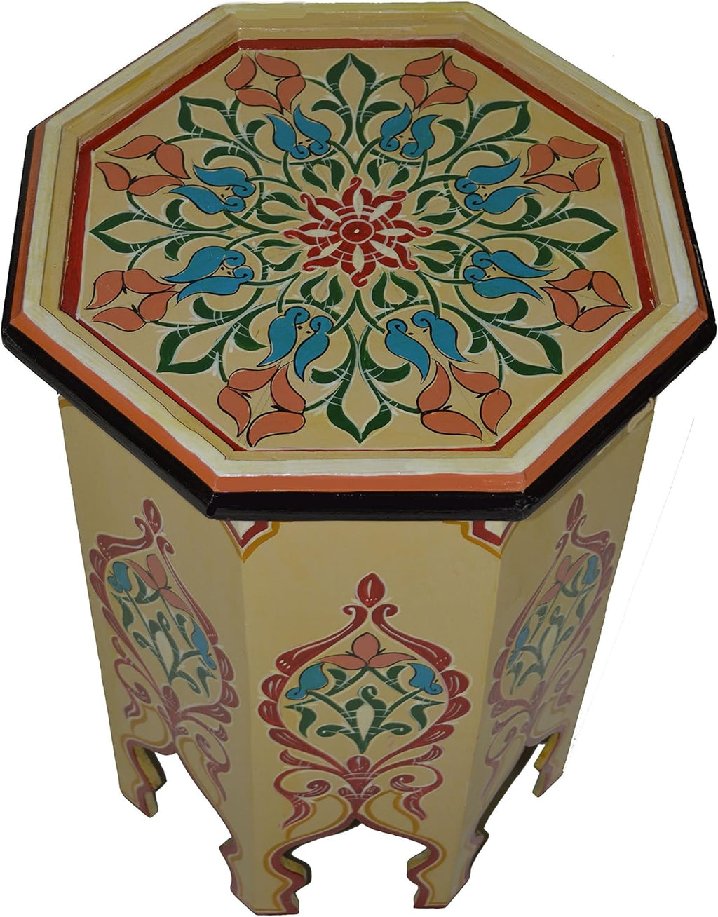 Hand Painted Beige Wood Side Table K248075
