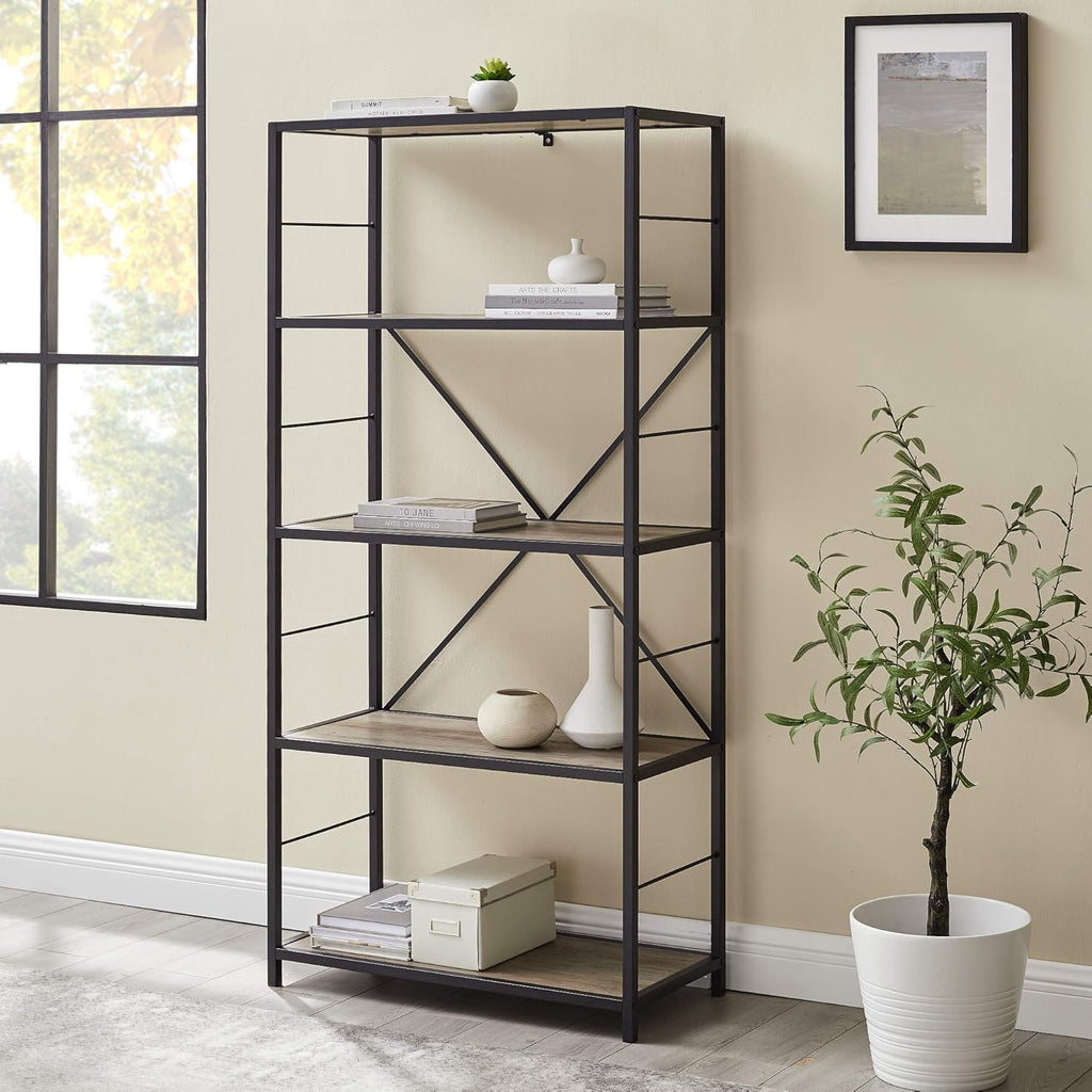 4 Tier Wood Metal Bookcase 60 Inch Dark Walnut L231675