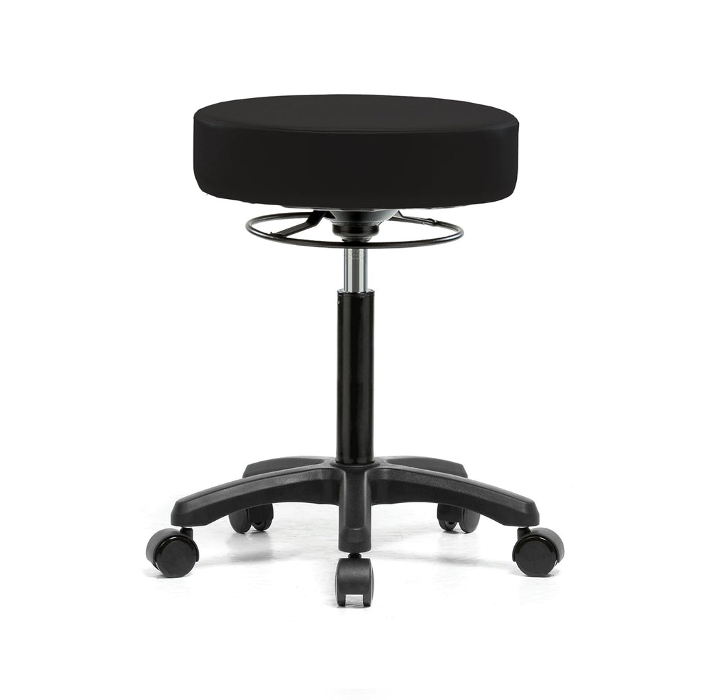 Rolling Height Adjustable Stool with Footring, Black Vinyl B2602