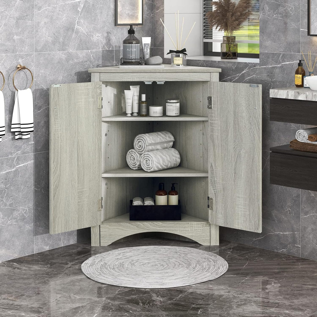 Grey Freestanding Corner Cabinet with Adjustable Shelves K942743