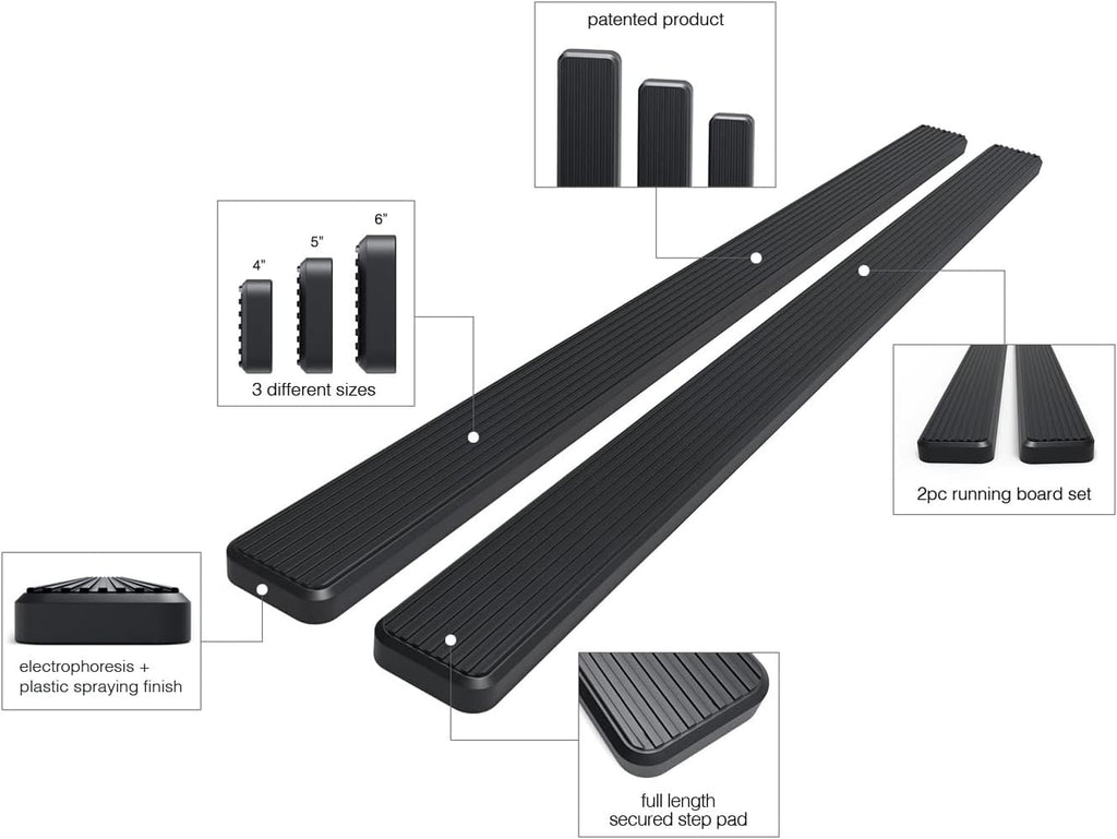 Black Running Boards Compatible with Dodge Ram 1500 2500 3500 Quad Cab F150