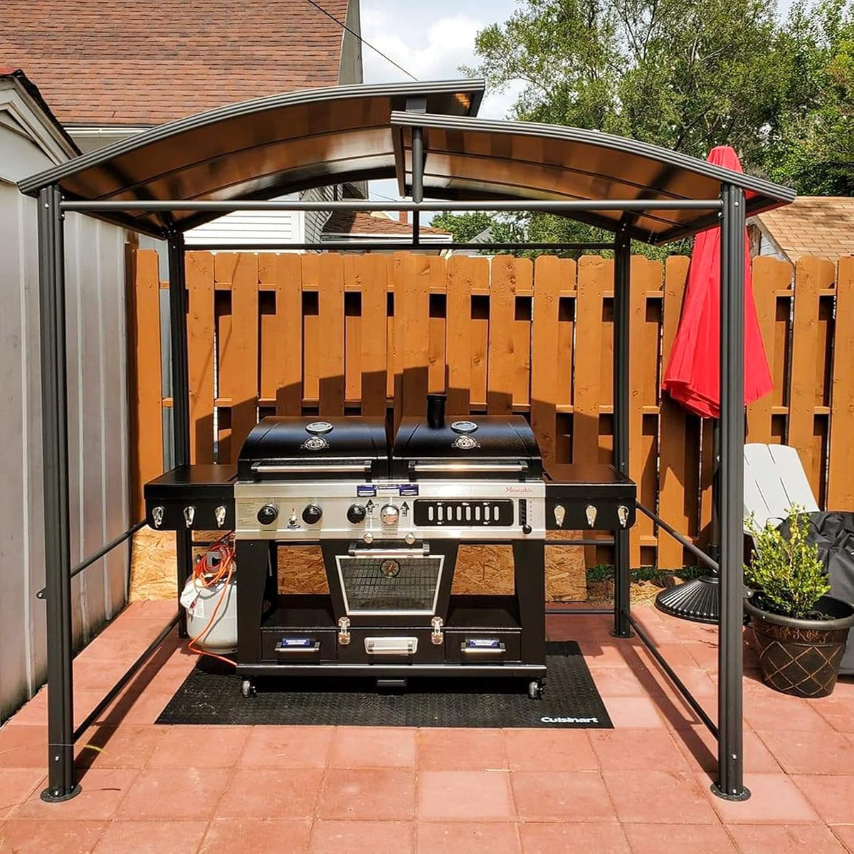 8'x5' Steel Frame Double-Tier Polycarbonate Top Grill Gazebo D384