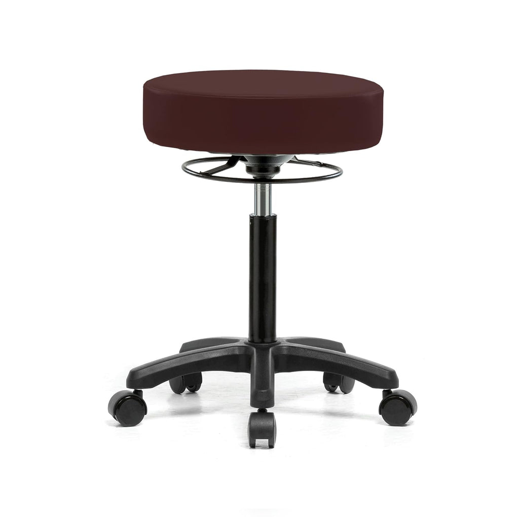 Rolling Height Adjustable Stool with Footring, Black Vinyl B2602