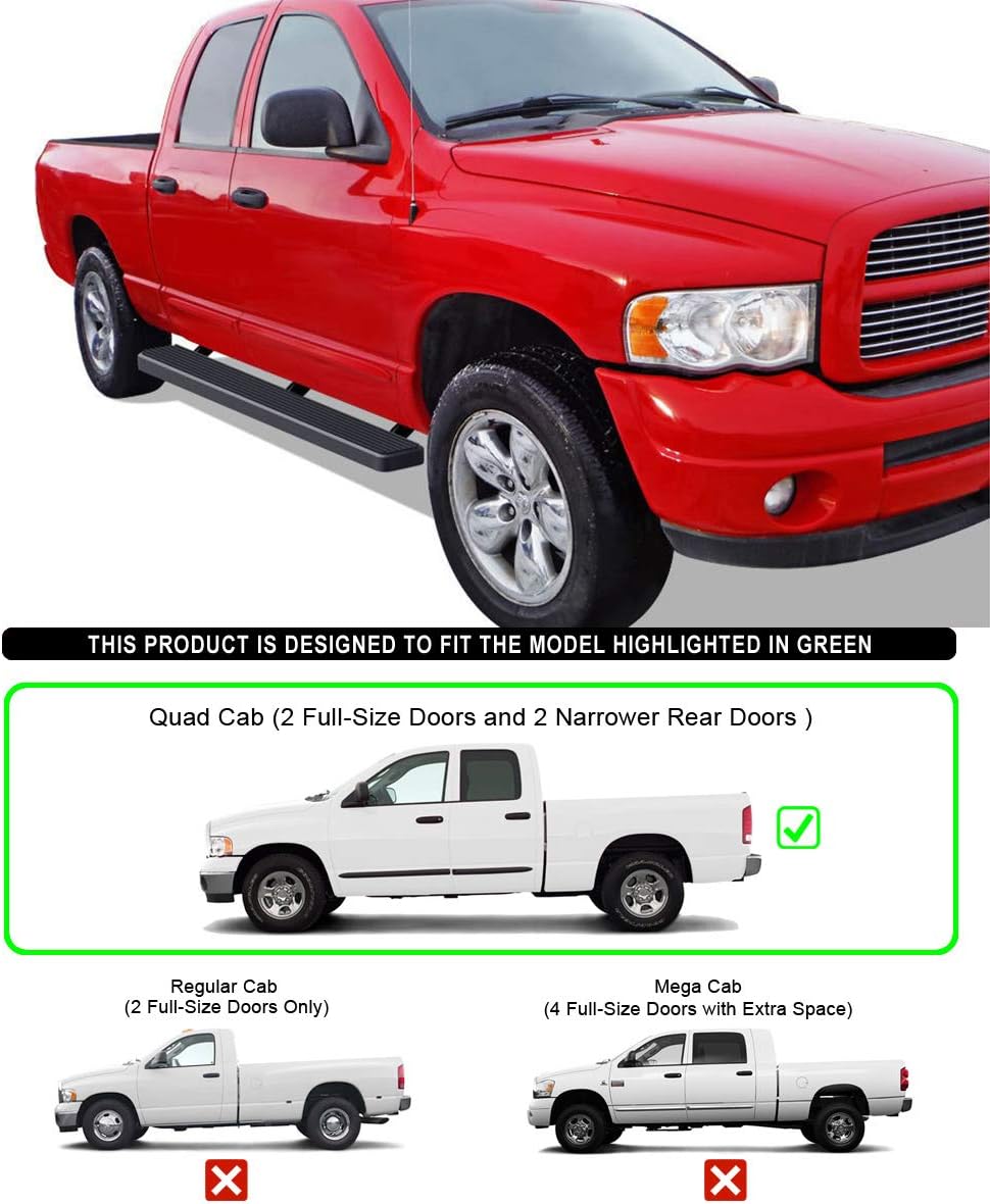 Black Running Boards Compatible with Dodge Ram 1500 2500 3500 Quad Cab F150