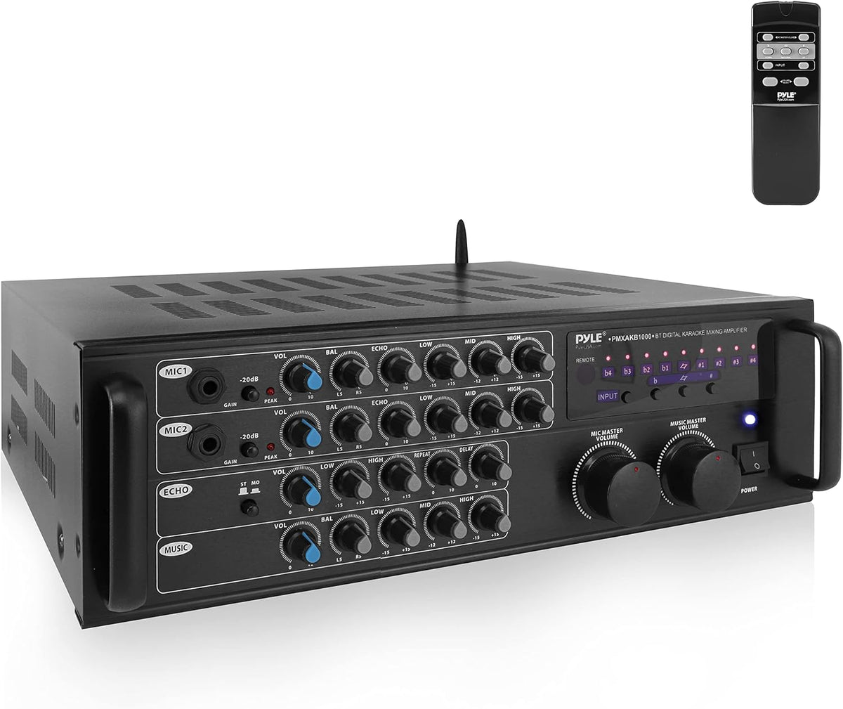 1000-Watt Portable Wireless Bluetooth Stereo Mixer Karaoke Amplifier System with Dual Mic W54474