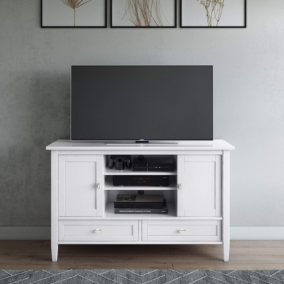 Black 47 inch Wide Solid Wood TV Media Stand J316