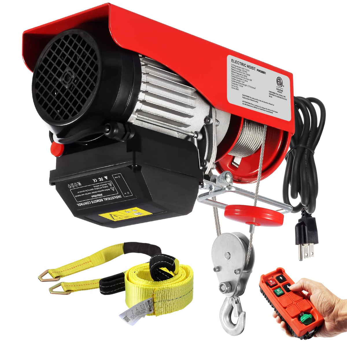 1100lbs Automatic Lift Electric Cable Hoist with Wireless Remote Control R2405