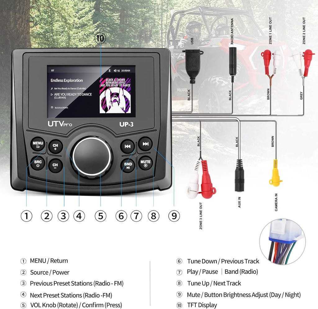 UTV Stereo AM/FM with Bluetooth V1001